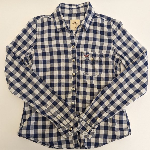 Hollister Tops - Hollister Gingham Plaid Blue and White Button Up Top Shirt Women's Size Medium